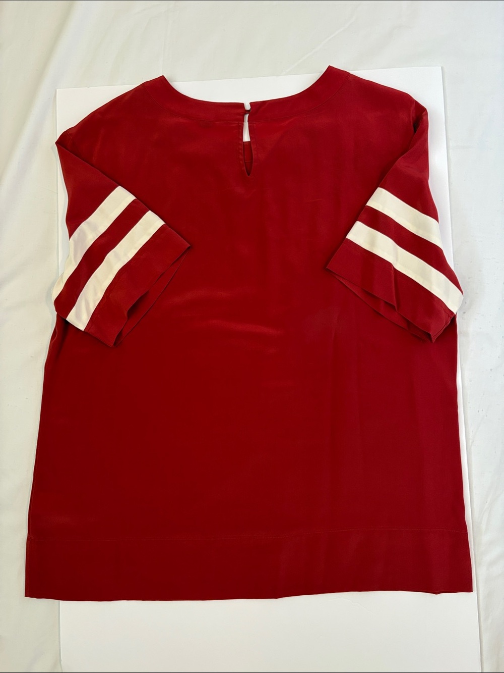 J Crew Hearthstone Rust 100% Silk Short Sleeve Varsity Stripe Tee Size 10 - Picture 2 of 7